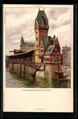 Künstler-AK C.Biese: Hamburg, Jungfernbrücke im Freihafen