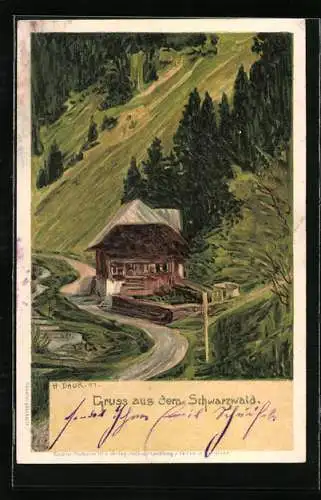 Künstler-AK sign. H. Daue: Altes Haus aus dem Schwarzwald