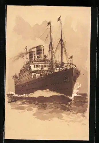 Künstler-AK Hans Bohrdt: Passagierschiff Cleveland der United American Lines (Harriman Line) auf See