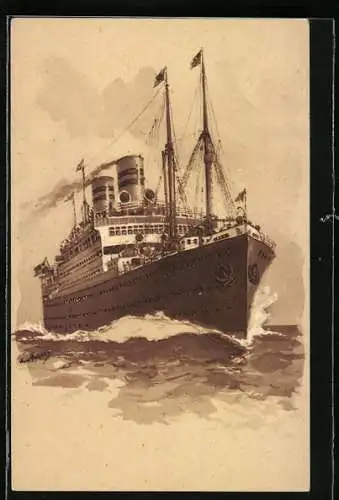 Künstler-AK Hans Bohrdt: Passagierschiff Cleveland der United American Lines (Harriman Line) auf See