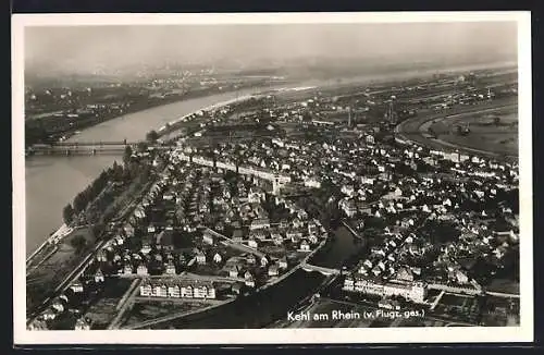 AK Kehl am Rhein, Ortsansicht mit Rheinbrücke, Fliegeraufnahme