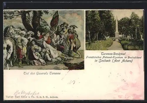 AK Sasbach /Achern, Turenne-Denkmal, Tod des Generals