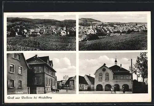 AK Dielheim /Heidelberg, Rathaus, Schule, Ortsansichten