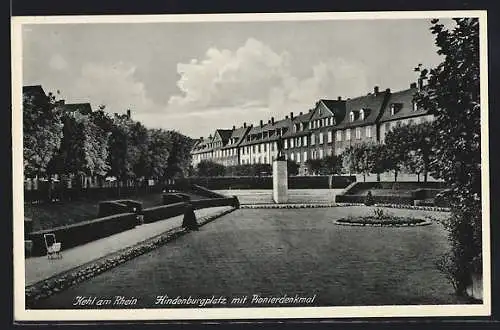 AK Kehl, Hindenburgplatz mit Pionierdenkmal