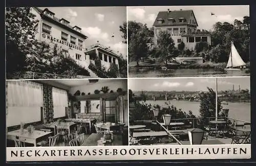 AK Lauffen / Neckar, Gasthaus Neckarterrasse Bootsverleih, Innenansicht, Terrasse