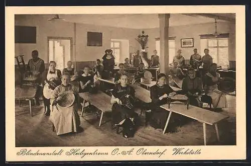 AK Heiligenbronn /Oberndorf, Blindenheim, Flecht-Werkstätte mit Nonne