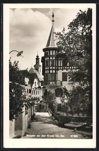 AK Weyer an der Enns, Strassenpartie mit Kirche