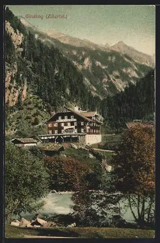 AK Ginzling (Zillertal.), Landschaftsansicht mit Gasthaus Kröll's Gasthof Ginzling