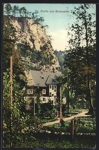 AK Gutenstein, Idyll mit Haus unter Felsen