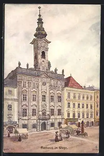 Künstler-AK Steyr, Partie am Rathaus