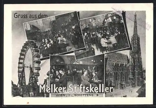 AK Wien, Gasthaus Melker Stiftskeller, Schottengasse 3, Innenansichten