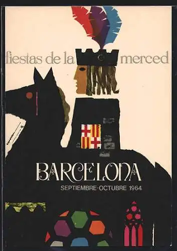AK Barcelona, fiestas de la merced 1964, Reiter auf Pferd