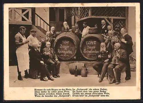 AK Bingen a. Rh., 1934er Weinprobe der Gaststätte Stolpereck, Bes. Ludwig Ruppel