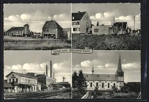 AK Elsdorf / Rhld., Bahnhof, Kirche, Ortsansicht, Strassenpartie