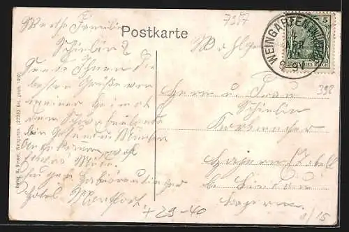 AK Weingarten / Württ., Teilansicht mit leuchtenden Fenstern