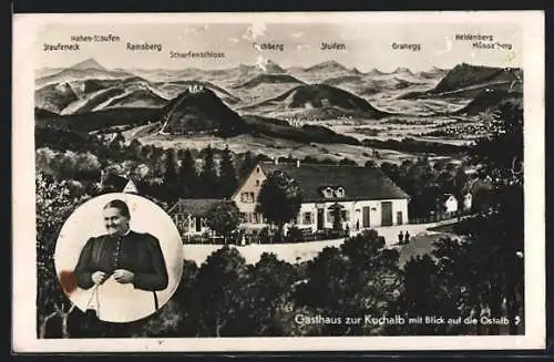 AK Donzdorf, Gasthaus zur Kuchalb mit Blick auf die Ostalp