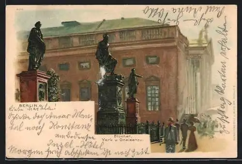 Lithographie Berlin, Blücher York u. Gneisenau Denkmal am Zeughaus