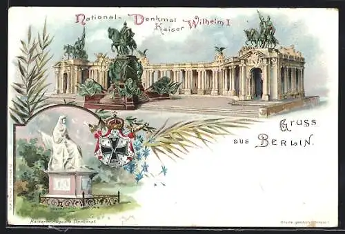 Lithographie Berlin, National-Denkmal Kaiser Wilhelm I. Kaiserin Auguste Denkmal
