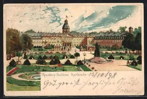 Künstler-AK Karlsruhe, am Residenzschloss