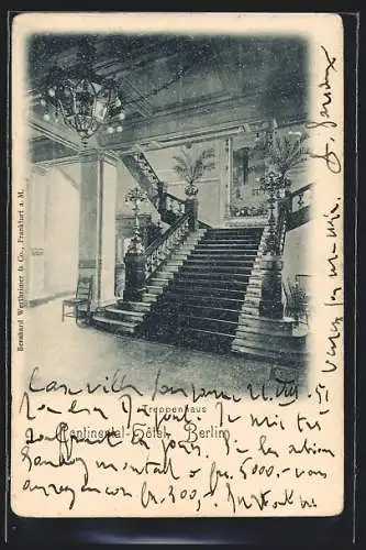 AK Berlin, Continental Hotel, Innenansicht des Treppenhauses, Neustädtische Kirchstrasse
