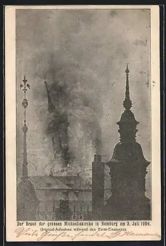 AK Hamburg-Neustadt, Der Brand der grossen Michaeliskirche am 3. Juli 1906
