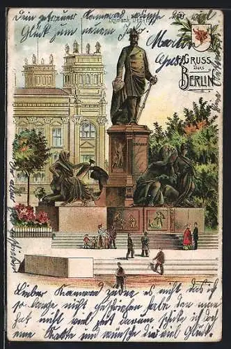 Lithographie Berlin-Tiergarten, Am Bismarck Denkmal