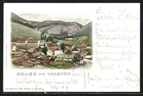 Künstler-AK Krampen, Teilansicht mit Bergen