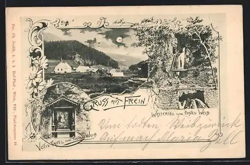 AK Frein bei Mürzsteg, Ortsansicht, Votiv-Tafel zum Todten Weib