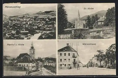 AK Mürzzuschlag, Pfarrhof und Kirche, Evangelische Kirche, Wienerstrasse