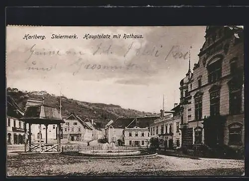 AK Hartberg /Steiermark, Hauptplatz mit Rathaus
