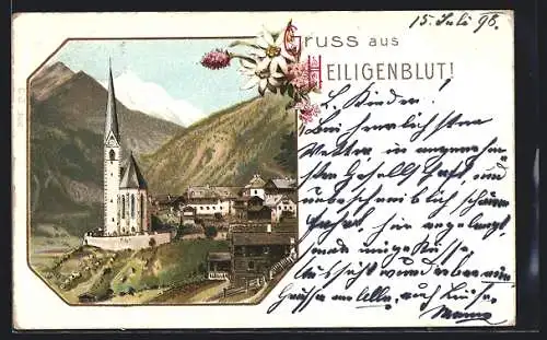 Lithographie Heiligenblut /Kärnten, Ortspartie mit Kirche