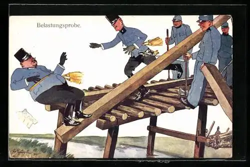 Künstler-AK Fritz Schönpflug: Österreichische Soldaten auf der Brücke, Der General fällt...