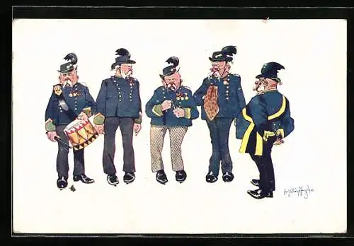 Künstler-AK Fritz Schönpflug: Greise in Uniform, Soldatenhumor