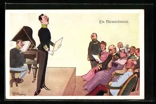 Künstler-AK Fritz Schönpflug: Ein Ohrenschmaus - Konzert mit schläfrigem Publikum