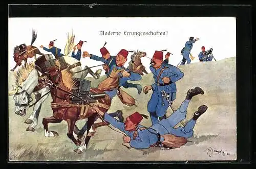 Künstler-AK Fritz Schönpflug: Soldat ist vom Pferd gestürzt