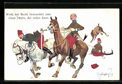 Künstler-AK Fritz Schönpflug: Wohl mit Recht bewundert man..., Soldatenhumor