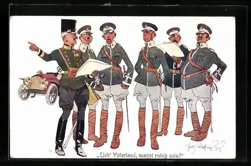 Künstler-AK Fritz Schönpflug: Lieb Vaterland, magst ruhig sein!, Soldatenhumor