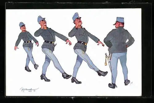 Künstler-AK Fritz Schönpflug: Soldaten beim Marschieren