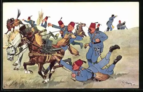 Künstler-AK Fritz Schönpflug: Soldat ist vom Pferd gestürzt
