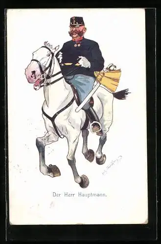 Künstler-AK Fritz Schönpflug: Hauptmann mit Schnurrbart zu Pferde