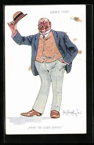 Künstler-AK Fritz Schönpflug: Fahr ma, Euer Gnaden! - Wiener Fiaker, Karikatur