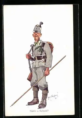 Künstler-AK Fritz Schönpflug: Österreichischer Soldat eine Pfeife rauchend
