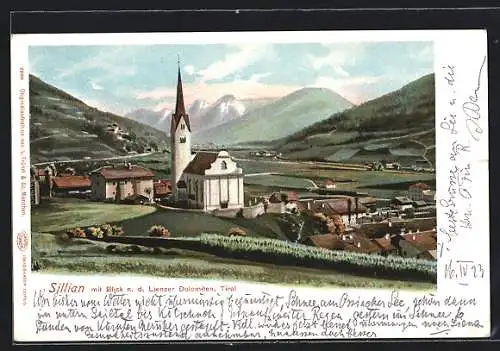 AK Sillian /Tirol, Die Kirche mit Blick n. d. Lienzer Dolomiten