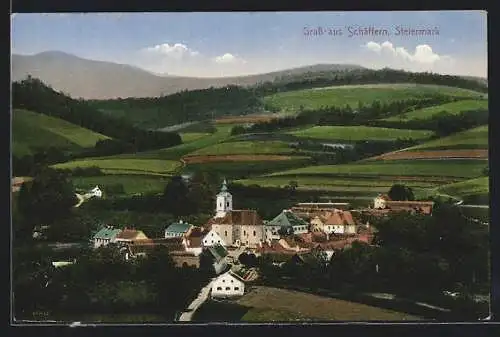 AK Schäffern, Ortsansicht mit Kirche