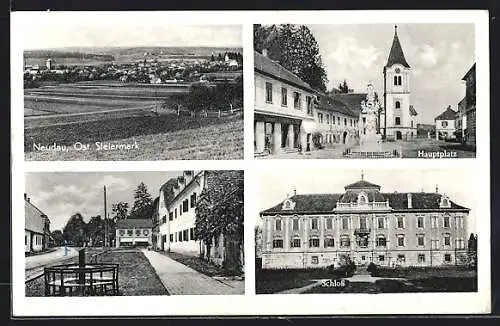 AK Neudau /Ost-Steiermark, Schloss, Hauptplatz, Gesamtansicht