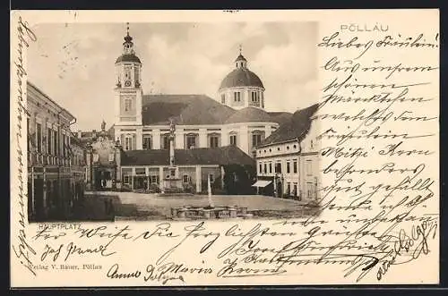 AK Pöllau, Hauptplatz mit der Kirche