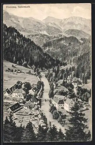 AK Mürzsteg /Steiermark, Ortsansicht aus der Vogelschau