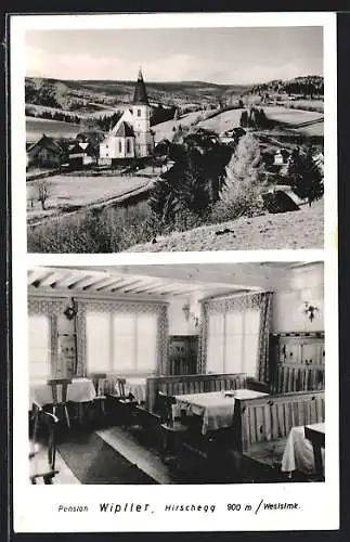 AK Hirschegg /Weststmk., Pension Wipfler mit Ortsansicht