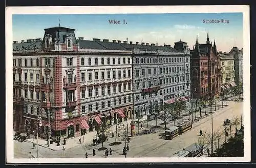 AK Wien, Strassenbahn und Litfasssäule am Schotten-Ring