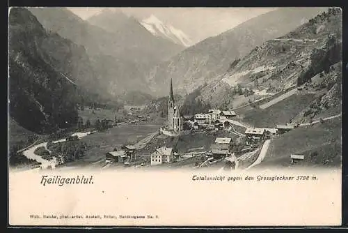 AK Heiligenblut, Ortsansicht gegen den Grossglockner